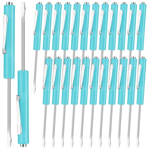 Image of Honoson 25 Pcs Pocket Screwdriver Mini Tops and Pocket Clips Magnetic Slotted Small Screw Driver with a Single Blade Head for Mechanical, Electrician (Light Blue)