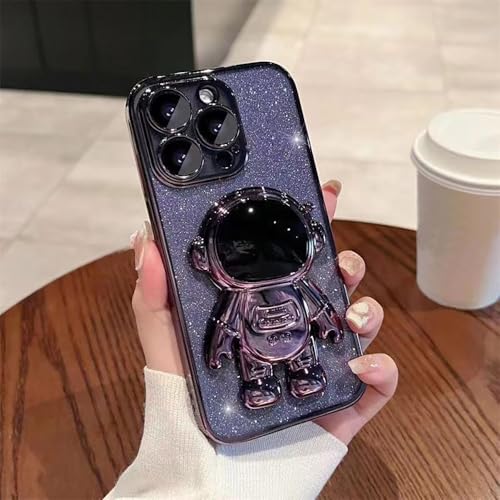 Coque iPhone 15 Pro Max violette avec support astronaute pliable
