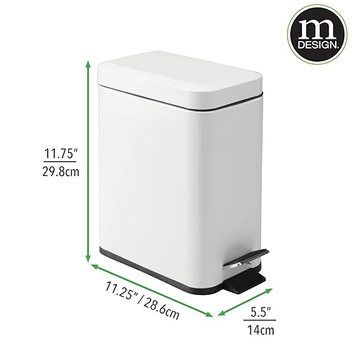 Miniatura 46 de mDesign - Cubo de basura de 1,3 galones de perfil delgado con escalón de metal, papelera, contenedor de basura, baño, tocador, dormitorio, cocina,