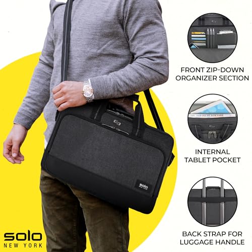 Solo New York Briefcase - Laptop Carrying Bag for Women & Men, Brief for Travel & Work, Front Zippered Section, Adjustable Shoulder Strap, Fits 15.6" Computer - Astor Slim, Gray2