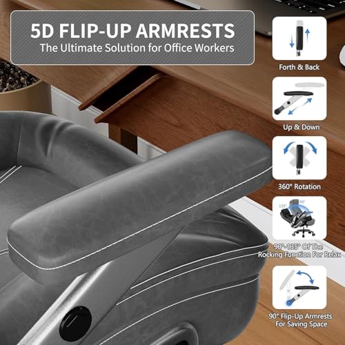 Image of Big and Tall Office Chair, 600lbs Heavy Duty Desk Chair with 5D Arms, Adjustable Lumbar Support & Height, Tilt Function, PU Leather High Back Ergonomic Executive Computer Chair
