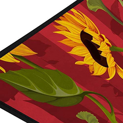 Kuizee Kitchen Rug Kitchen Mat Sunflower Floral Red Stripes Bathroom Rug Hallway Entry Rugs Non Slip Soft Water Absorbent 39×20 Inch #TOP4