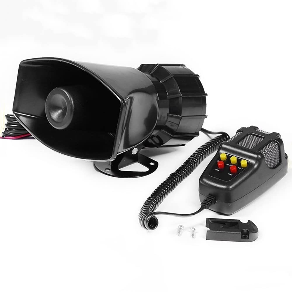 Ruien 5 Tone Sound Car Siren Vehicle Horn with Mic PA Speaker System Emergency Sound Amplifier - 60W Electric Ambulance/Horn-Hoote/Siren/Traffic Sound with PA Microphone System