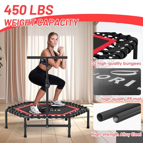 Image of CLORIS 45'' Rebounder Trampoline for Adults - Max Load 450lbs, Trampoline with Adjustable Foam Handle Indoor /Outdoor Fitness Body Exercise