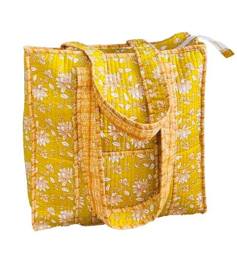 JAYVI CREATIONS Handmade Cotton Blue Floral Block Print reversible Shopping Quilted Tote Large Floral Bag Kantha Bag (Design 07) (B0D7CMWB7G) Amazon Price History, Amazon Price Tracker