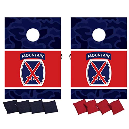 VictoryStore Cornhole Games - 10th Mountain Division Cornhole Game - Military Bag Toss Game - 8 Bags Included - Wooden Boards - Made in The USA (Camo)
