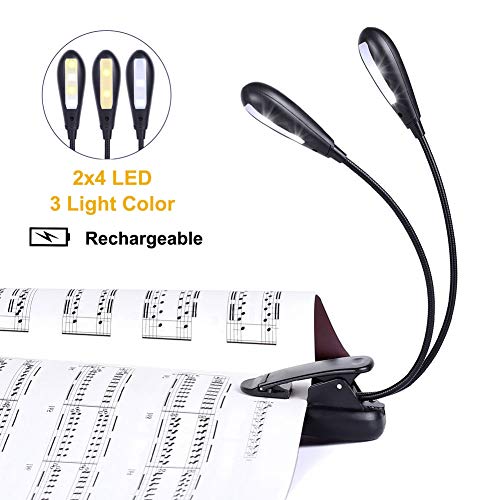 Rechargeable Music Stand Light, iGoober Clip on Reading Light, 8 LED Book Lamp