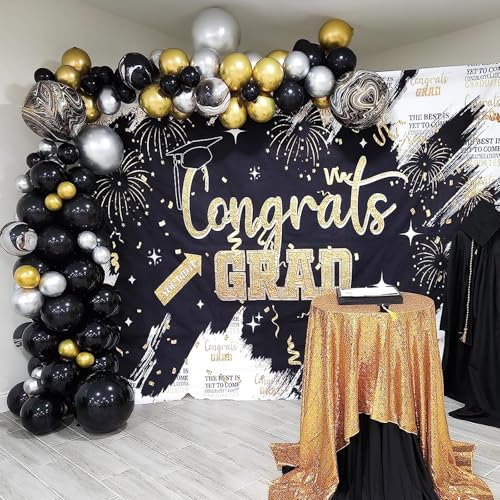 Image of Black and Gold Balloons Set, 12 Inch Black Gold Silver Balloon New Year Eve Party Decoration Black Silver Latex Balloons for New Year Party Birthday Wedding Graduation Banquet Father's Day Decoration