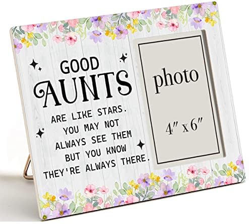 Zauly Aunt Auntie Gift Wooden Picture Frame, Good Aunts are Like Stars Wood Photo Frame Gifts Idea, Tabletop & Wall Mounting, 4x6 Inch Photo