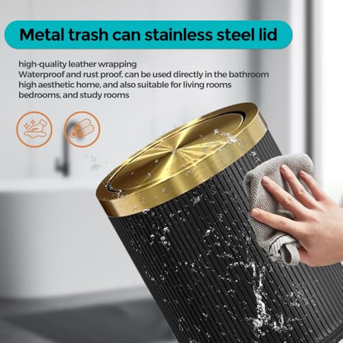 Image of 4 Gallon Bathroom Trash Can with Lid, Black Leather Garbage Can, Modern, Bedroom Wastebaskets, for Kitchen Powder Room Hotel Office (15L Black)
