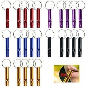 Aswewamt 20 Pieces Emergency Whistle with Keychain, Aluminum Whistle Hiking Camping Survival Aluminum Whistle Loud Sound Emergency Whistles for Camping Hiking Hunting Outdoors Sports, 5 Colors