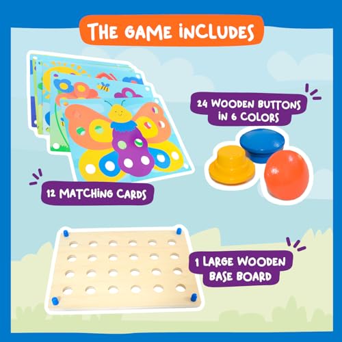 Image of Nene Toys Wooden Color Matching Puzzle for Toddlers 2+ Years - Montessori Pegboard Button Game with Wooden Nails & Cards - Educational Toy for 2 3 Year Old Boys Girls - Fine Motor Skill Learning