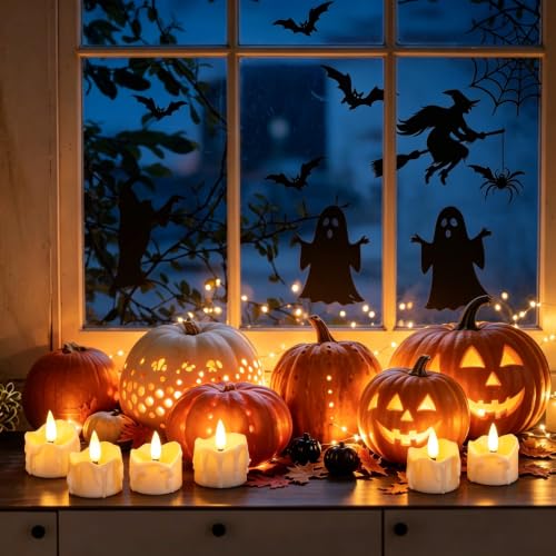 Image of 48 Pack LED Timer Tea Lights Battery Operated, Flameless Flickering Timer Votive Candle Lights, Small Electric Flicker Fake Tealight Candle Bulk for Christmas Party Halloween Pumpkin Decorations