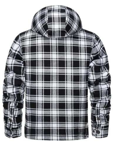 Image of MAGNIVIT Men's Flannel Jacket Plaid Fleece Button Hoodie Jackets Shirt | pure cutton,5 pocket,adjustable drawstring hood,casual,work,outdoor