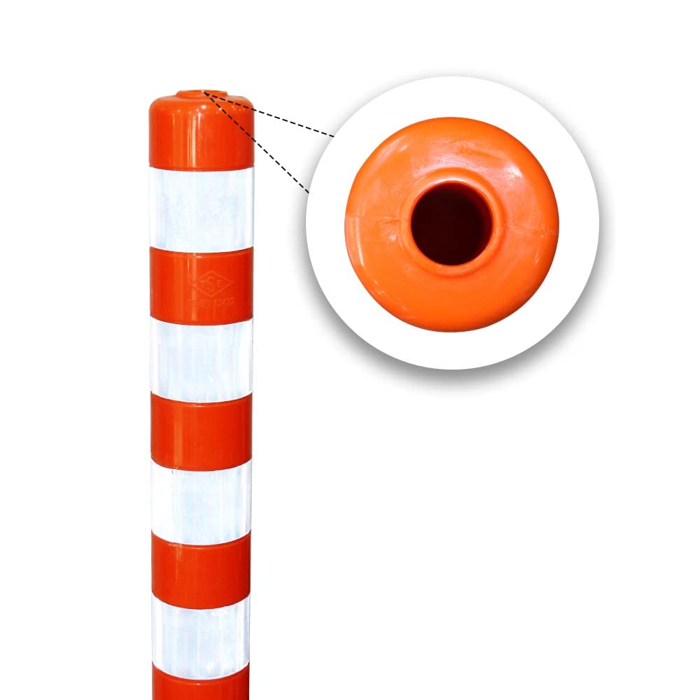 Poteau de signalisation pour la sécurité routière 100 x 8 cm | Guide flexible réfléchissant orange résistant aux chocs avec vis et ancrage à ressort incassable