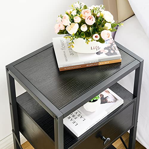 Tajsoon Night Stand With Drawer Bedside Table With Storage Shelf And X-Design Side, 3-Tier Side Table End Table For Bedroom Living Room, Black #TOP6