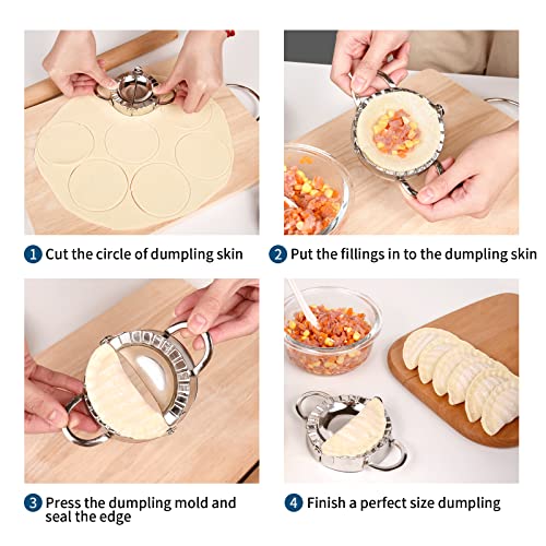 Dumpling Maker, Empanada Maker Press, Stainless Steel Dumpling Skin Maker, 2 in 1 Dough Cutter Kitchen Accessories, Dumpling Mold for Empanada, Dumpling, Ravioli, Pastry, Pierogi & Hand Pie (Small)