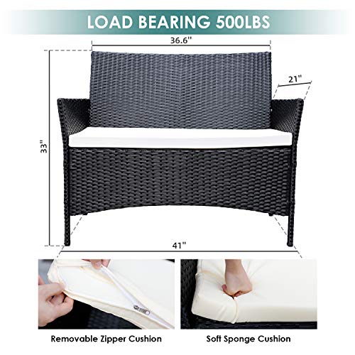 SIMBR 4 Pieces Outdoor Patio Furniture Sets Wicker Chairs with Coffee Table Conversation Sets Outdoor Furniture Patio Set for Backyard Lawn Porch Garden Poolside Balcony - Thumbnail 2