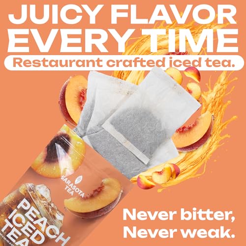 Image of Peach Iced Tea Bags Gallon | 10 Count Large Iced Tea Bags | Makes 10 Gallons | Juicy Crisp Peach Flavor | | Easy Brew Pitcher