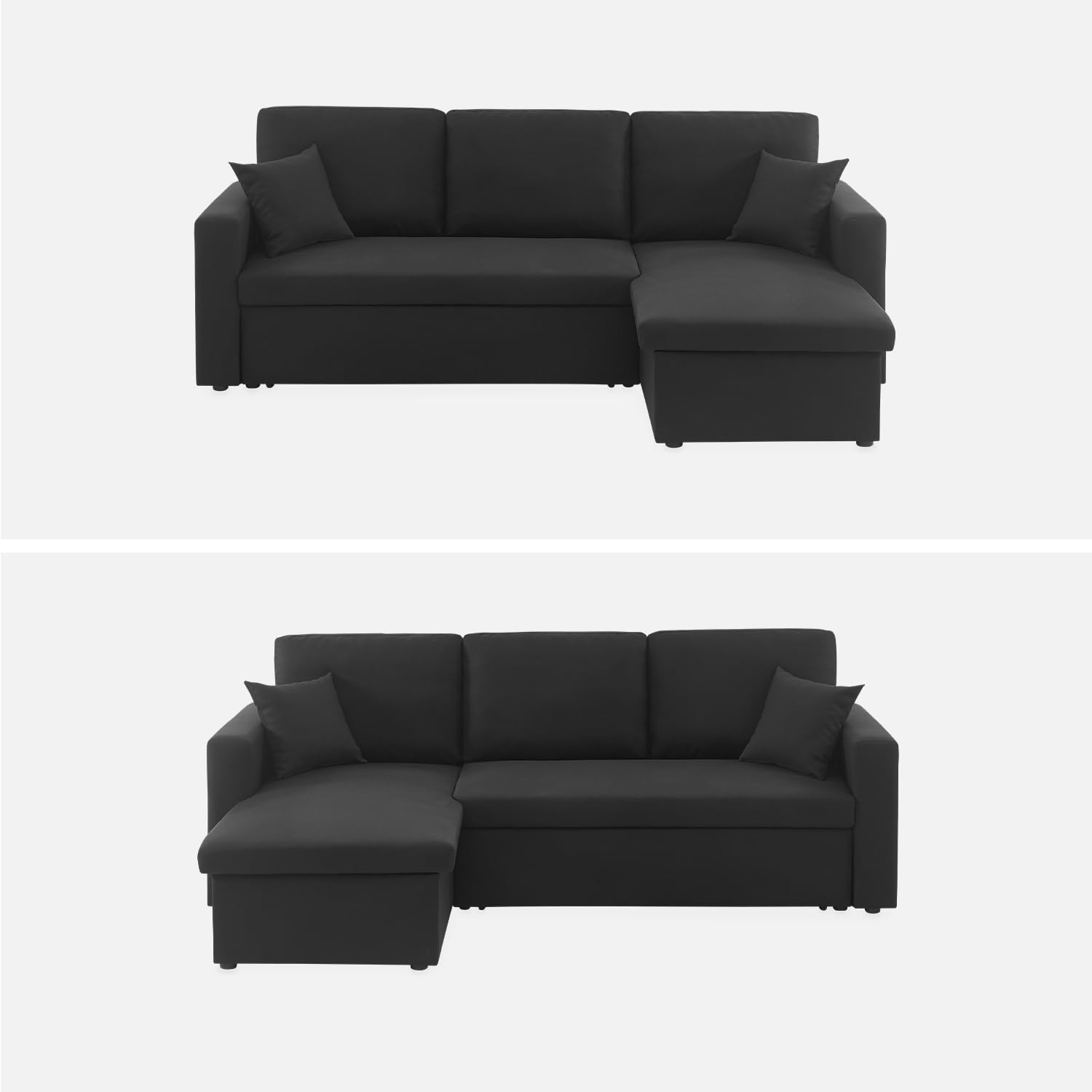 sweeek Divano letto compatto in tessuto, 3 posti Nero - 213.5x136.5x83 cm