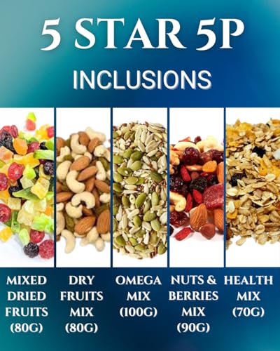 Image of Browntree Five Star 5P - 420g | Premium Mixed Fruit, Special Dry Fruit Mix, Omega Mix, Nut Berry Mix & Health Mix | Ready-to-Eat Nutri Snack Combo Pack | Festive Dry Fruit & Nut Combo | Corporate Gifting & Family Celebrations