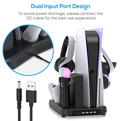 Charging Display Stand for PS5 VR Playstation, Vertical Stand with Cooling Fan for PS5 Digital Edition/Ultra HD Storage Bracket Controller Charger Station for PS5/PS5 VR Move Controller with 4 USB Hub