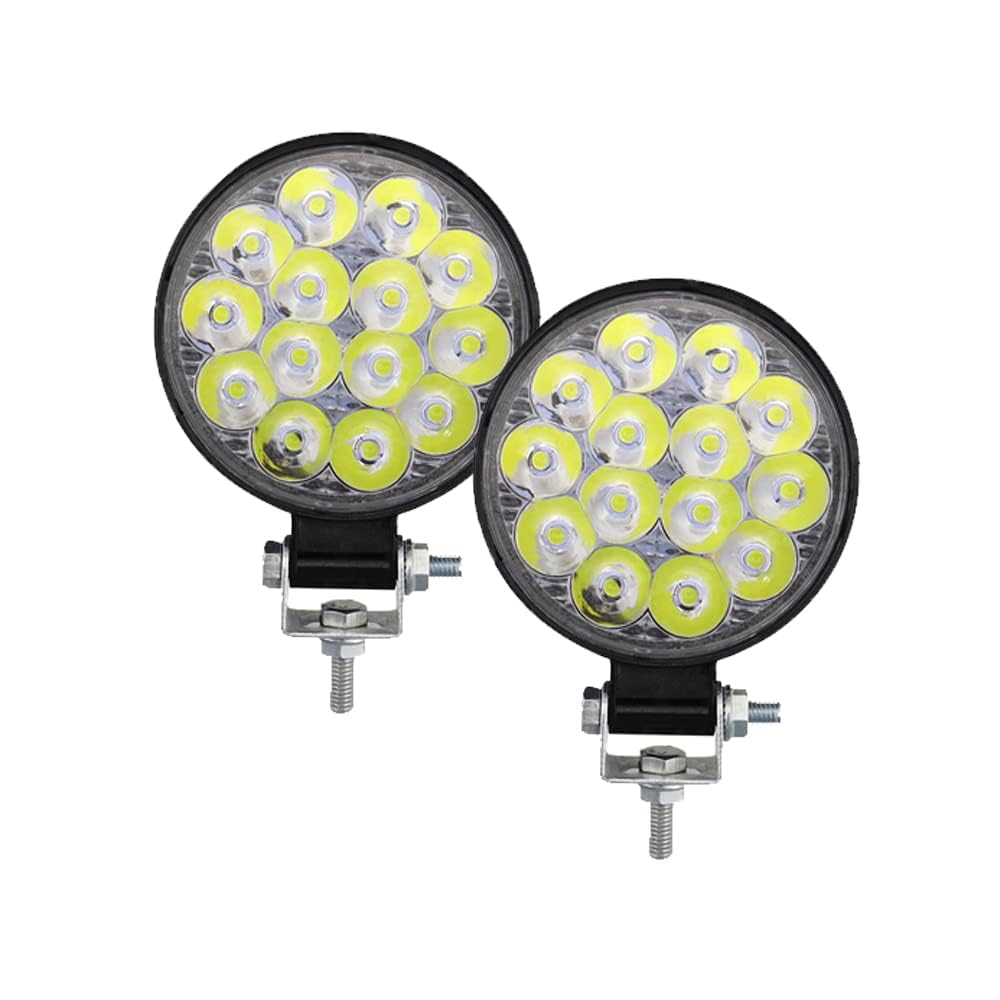 Auxbeam Luces LED De 4 Pulgadas, Luces De Conducción Redondas Para Todoterreno Con Diseño De Haz Hi/Lo/Combo Luz De Inundación De Zanja De Cubo Con Luz Blanca DRL Y ámbar