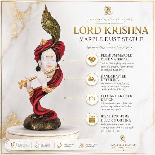 Image of ARMONIA Lord Krishna Idol Marble Dust Statue Murti for Home Decor, Pooja Room & Mandir | Krishna Sculpture Showpiece for Living Room| Housewarming Gift | 22.83 Inch | (Includes Microfiber Cloth)