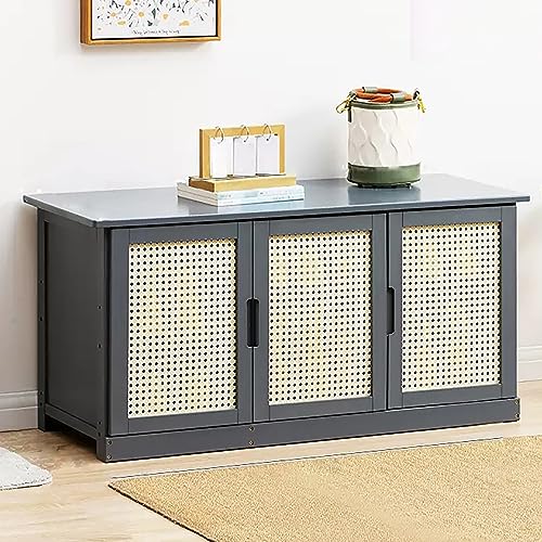 Armoire fine de rangement de chaussures avec portes en rotin naturel tressé pour entrée