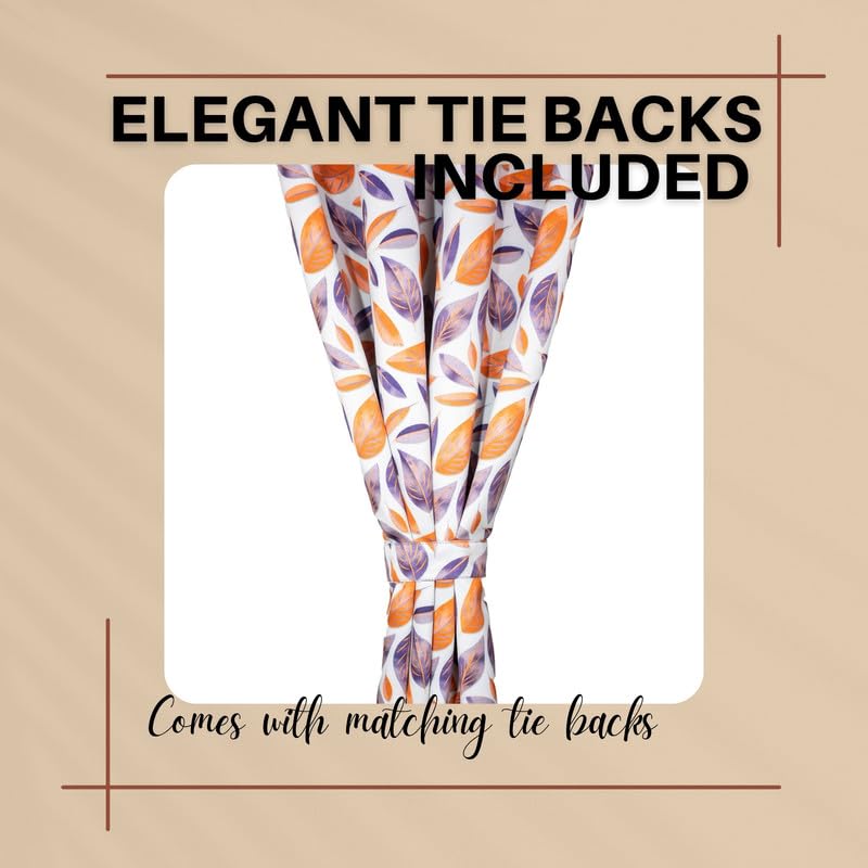 Image of Blackout 9 feet Long Curtains Set of 1 with Tie Back, parda 9 feet Long, Foil Printed Curtain for Living Room, Bedroom, 80-85% Blackout, Perfect for Home (9 Feet, Purple, Orange and Off White)