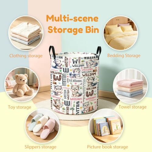Image of Custom Wolf Laundry Hamper, Personalized Laundry Basket with Name, Customized Dirty Clothes Basket for Clothes Toy Bathroom Bedroom Storage,S-16.5 inchX 13.8 inch