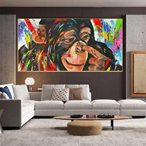 Toile peinture orangutan graffiti colore 50x100cm sans cadre style affiche pop art