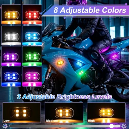 DAJASD 4 Stück Kabellose Led Lichter, 8 Farben Strobe Drone Light mit Fernbedienung, USB-Aufladung Antikollisionslichter, LED Flugzeug Blitzlicht, Fernbedienung Blitzlicht für Drohne, LKW, Motorrad