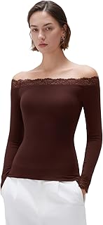 Cloud Cashmere Women Lace Off Shoulder Long Sleeve Shirt Basic Knit Top