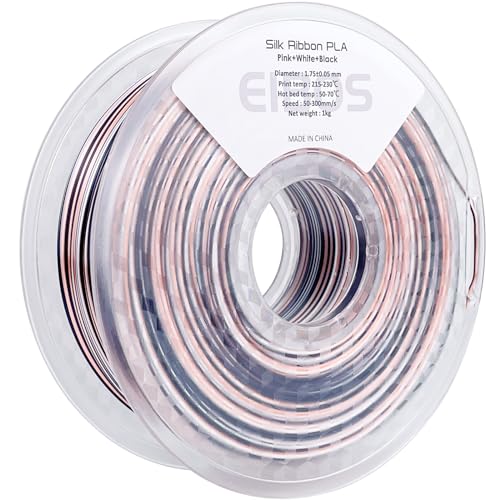 EIBOS Silk Ribbon PLA 3D Printer Filament, Tri-Color Fast Color Changing PLA 1.75mm, Shiny Multicolor 3D Printing Filament 1kg / 2.2lbs, Pink White Black