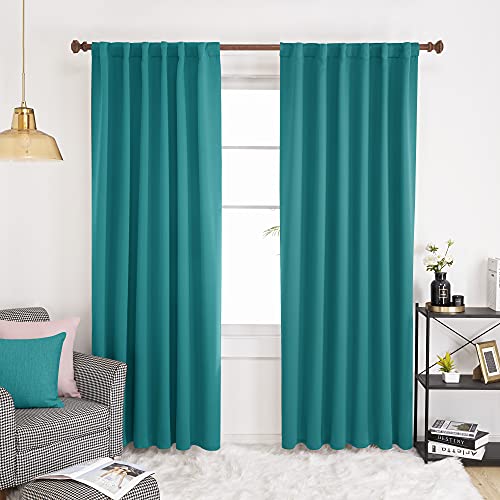 Deconovo Back Tab Blackout Curtains, Rod Pocket Room Darkening Shades - Thermal Insulated Window Drapes for Sliding Door, 52x95 Inch, Turquoise, Set of 2