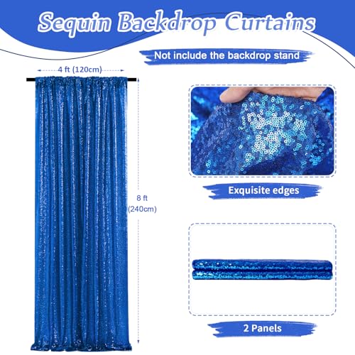 Image of Navy Blue Sequin Backdrop Curtains,2 Panels 4FTx8FT Blue Curtain Backdrop Glitter Party Decorations Background Drapes for Wedding Birthday Anniversary Graduation Photo Booth Decor
