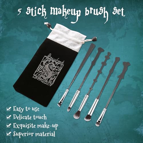 Wechip Makeup Brush Set - 5-Piece Soft Bristle Cosmetic Kit for Women, Magical-Themed Gifts for Daily Makeup & Cosplay (Silver) — view 5