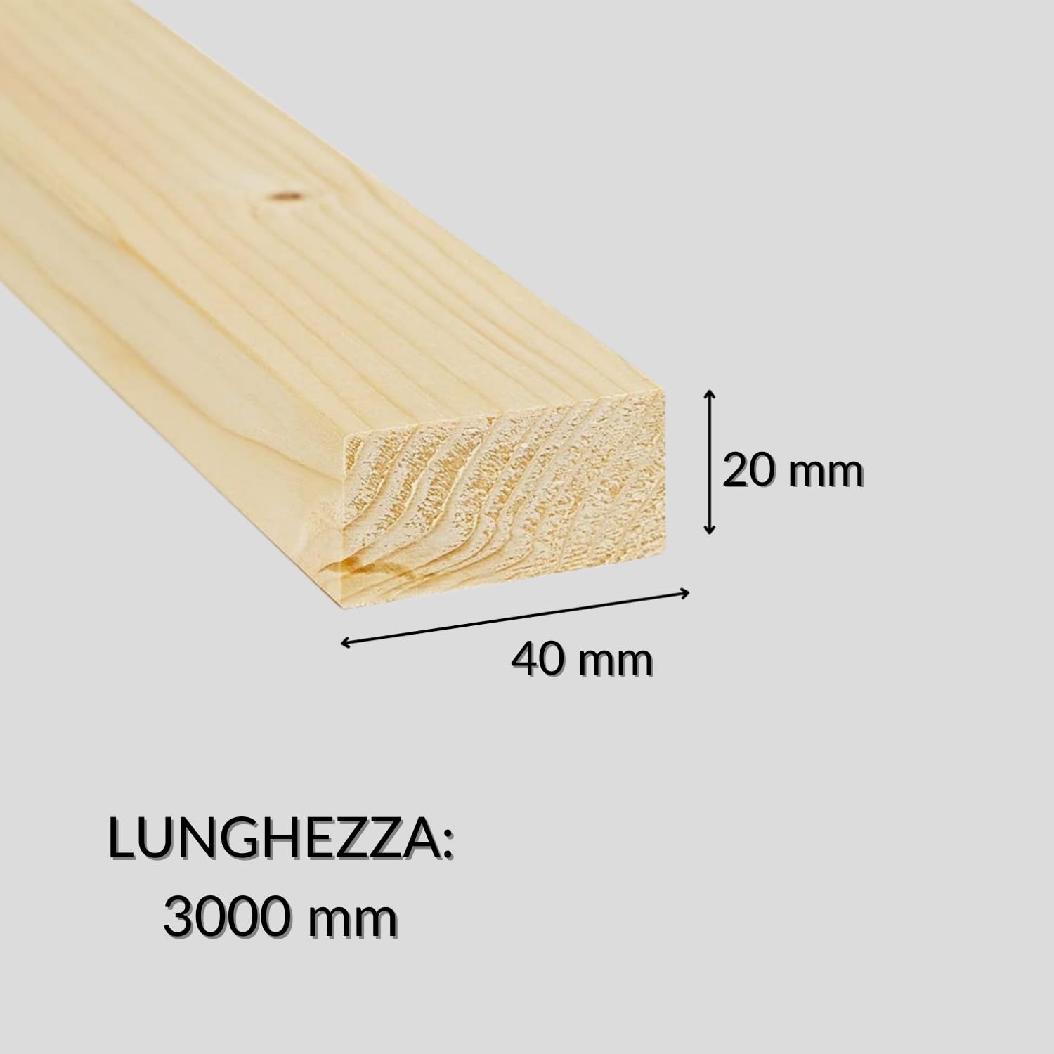 TWE Listelli Legno Massello Abete x 3 Metri Piallati su Quattro Lati con Smusso su Spigoli Made in Italy Confezione da 6 pz (20x40) mm
