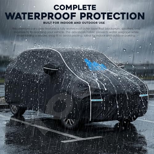 Image of Thar EV Waterproof Long Life Car Cover with Safety Glow Reflective Strap, Premium Velvet Velour Fabric, Soft & Stretchable, Machine Washable, Tri-Stitch Custom Fit with Mirror Pocket