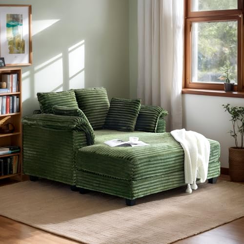 VINGLI Lounge Chair, 56" Oversized Reading Chair Corduroy Chaise Sofa Recliner Bed Upholstered Comfy Sleeper Couch with Throw Pillows and Armrests for Living Room, Movie Room, Bedroom