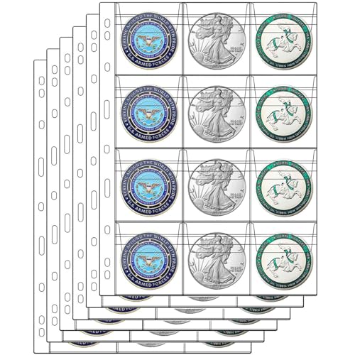 6 Hojas para Monedas con 12 Bolsillos, Plástico Transparente miniatura 1
