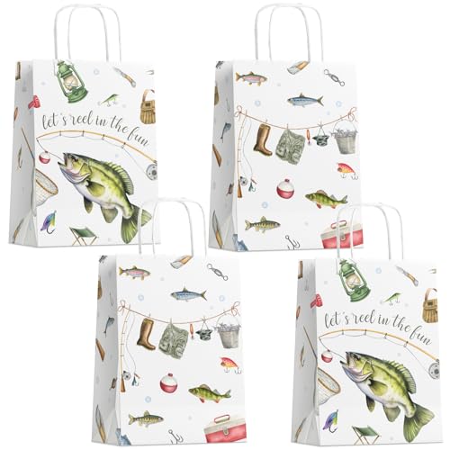 LALALLAMA 24 Pack Fishing Party Favor Bags, Let’s Reel in the Fun Gift Bags with Handles, Fishing Goodie Treat Bags for Boys Birthday Party, Gone Fishing Baby Shower, Fishing Theme Party Supplies