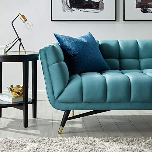Modway Adept Contemporary Mid-Century Modern Performance Velvet Upholstered Tufted Sofa In Sea Blue #TOP1
