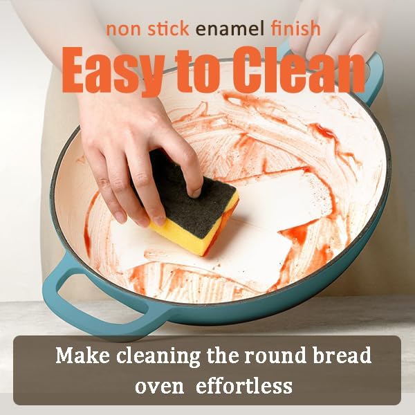 Miniatura 6 de Horno de pan redondo de hierro fundido esmaltado, horno holandés de hierro fundido de 6 cuartos de galón para hornear pan casero de masa madre, olla