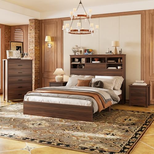 Image of Merax 4-Pcs Queen Size Bed Frame & Dresser & 2 Night Stand Bedroom Set