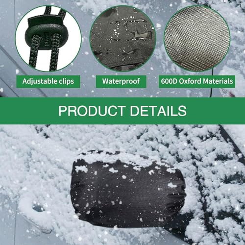 Image of 2 PCS Car Snow Cover, Oxford Rearview Cover, 12.99 inch x 10.62 inch Side View Mirror Cover, Elastic Cord Waterproof Cover, Automotive Protective Guard, Universal for Most Cars, Trucks (Black)