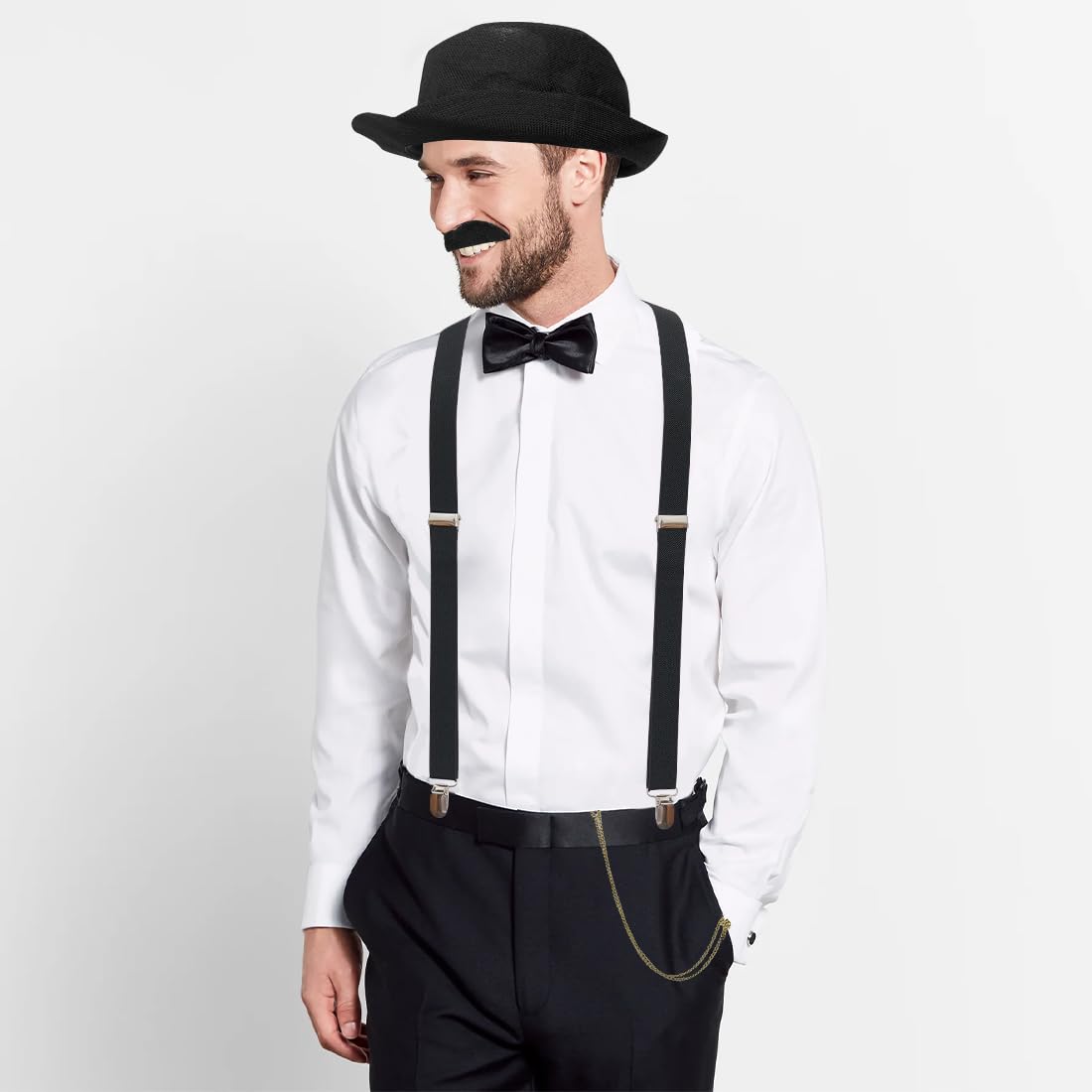 Sekepingo Lot de 6 costumes des années 20 pour homme - Costume de carnaval - Accessoires de mafia - Fête à thème Gatsby - Tenue pour homme avec montres, bretelles, nœud papillon