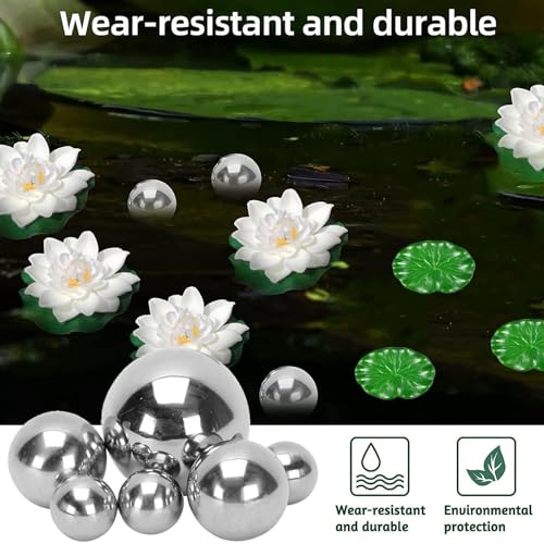 Newtic 9 Stück Edelstahl Gartenkugel, Klein Garten Teiche Deko Set, Silberne Schwimmkugeln für Teich Miniteich Edelstahl Spiegelkugel Haus Und Garten Verzierungs Dekoration für Minite