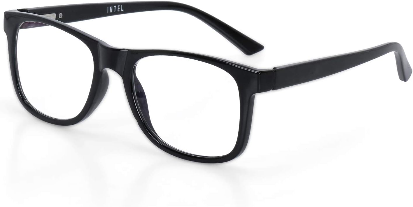 Intellilens | Zero Power Blue Cut Computer Glasses with Photochromic Lens | Anti Glare, Lightweight & Blocks Harmful Rays | UV Protection Specs | For Men & Women | Black | Wayfarer| Medium